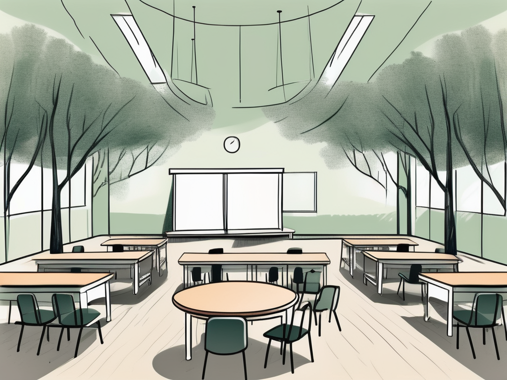 A classroom with empty chairs symbolizing isolation