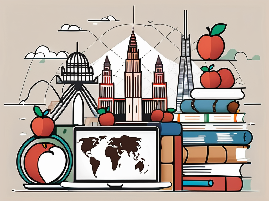 A diverse collection of school-related items such as books