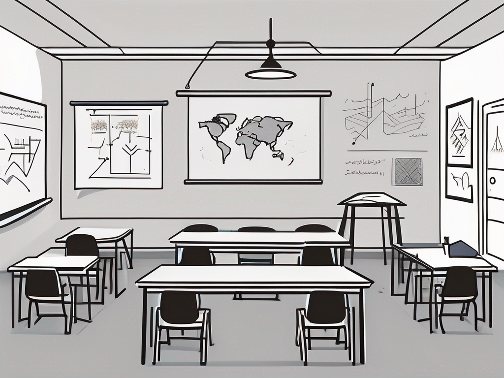 A classroom setting with a chalkboard