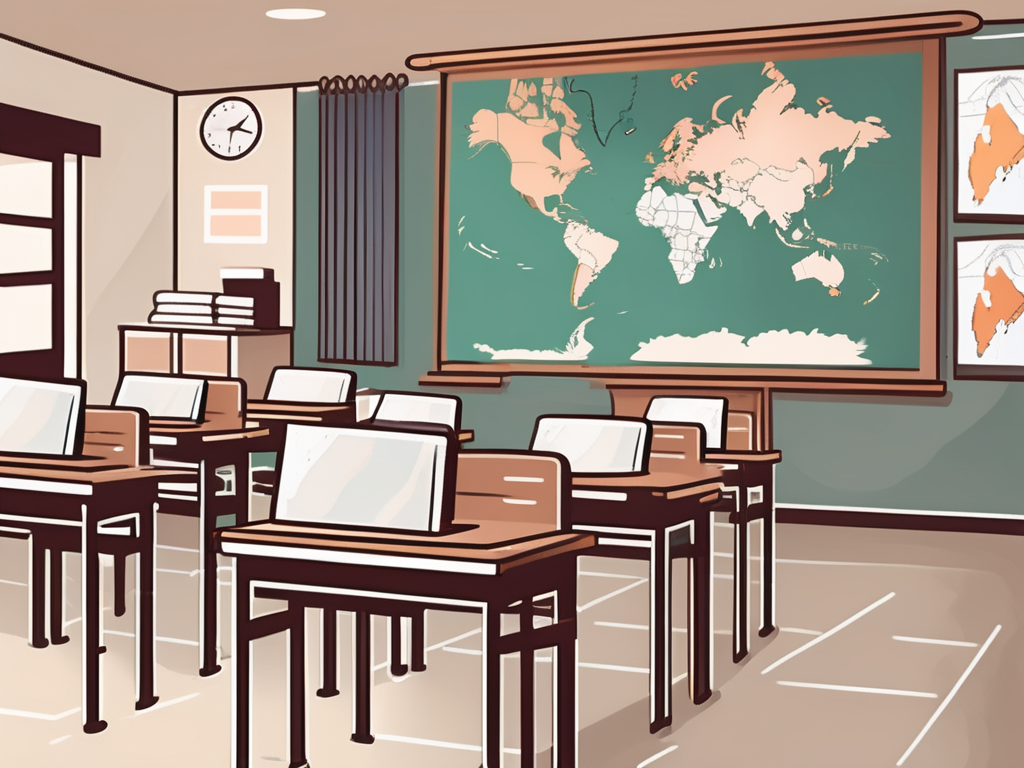 A classroom setting in thailand with english textbooks on the desks