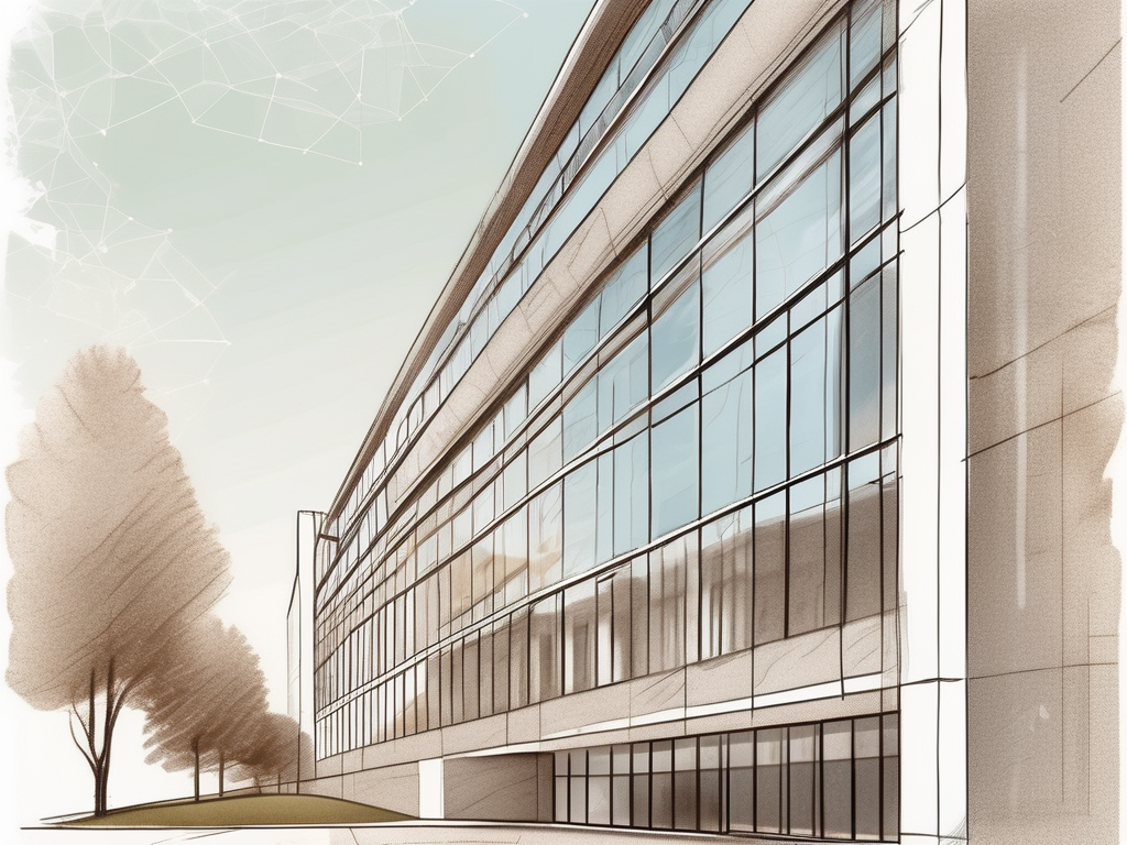 A prestigious international school building in vienna with a symbolic hourglass or calendar nearby