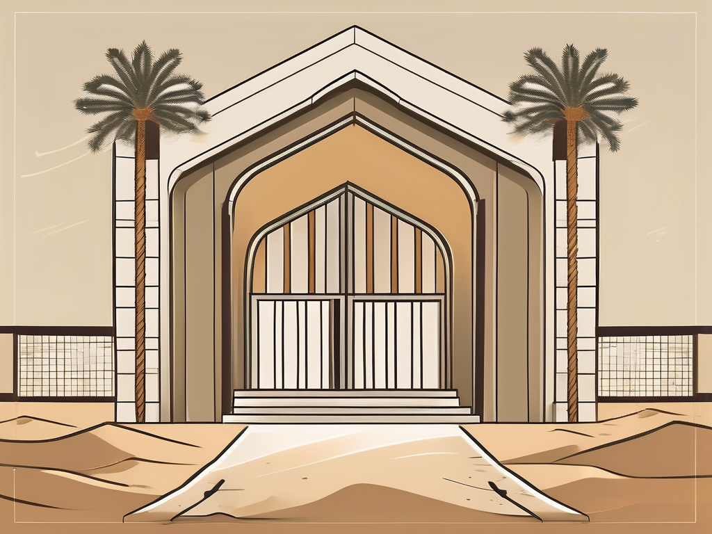 A traditional saudi arabian schoolhouse with a symbolic barrier