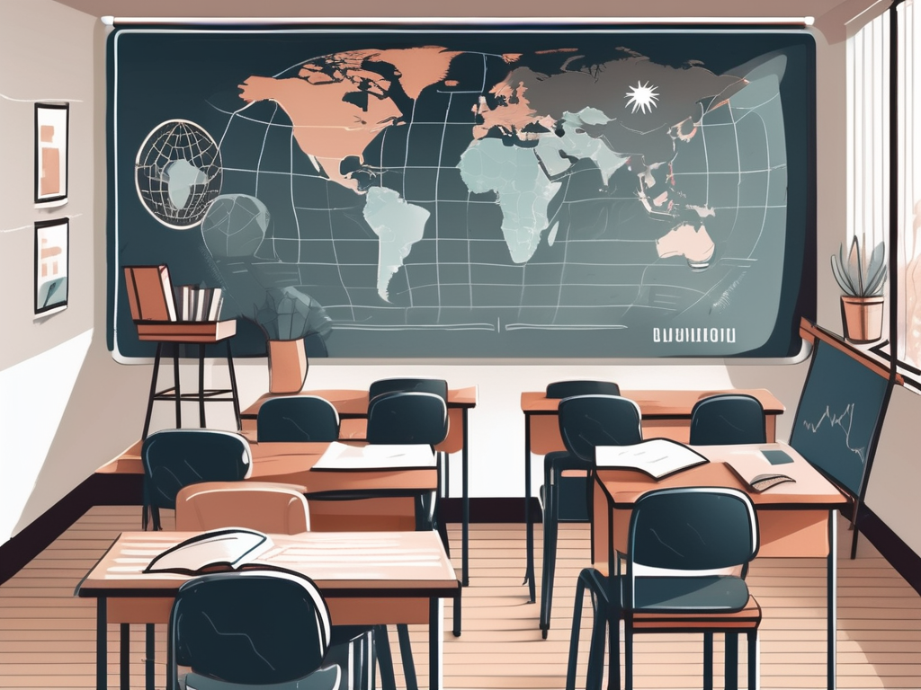 A classroom setting in argentina with a chalkboard