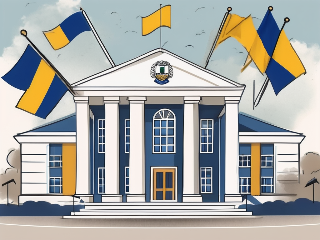 An international school building with the barbados flag flying