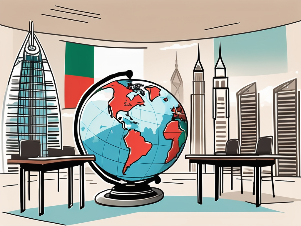 A classroom with international flags