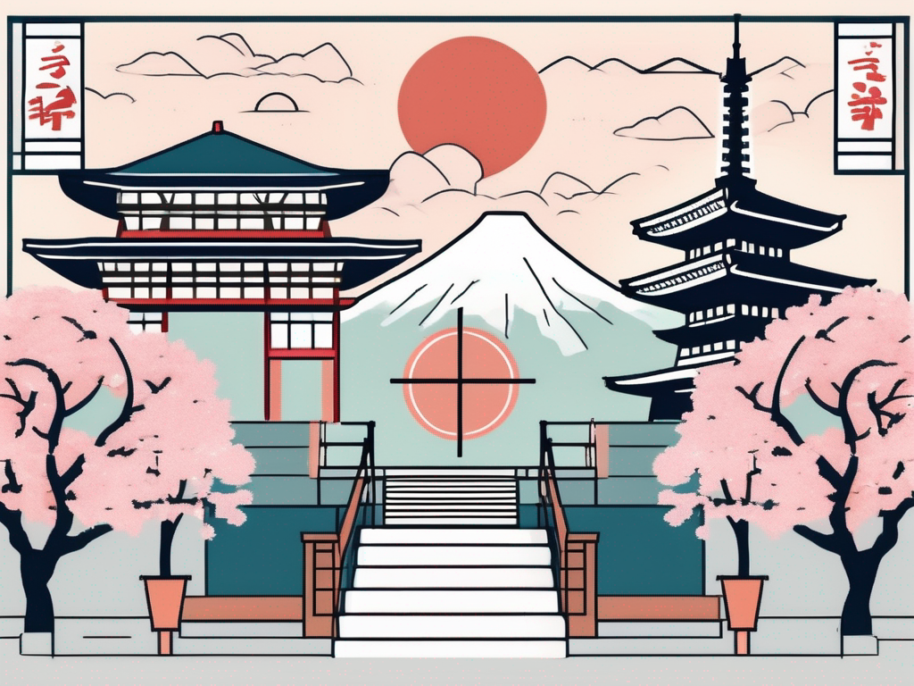 A classroom setting with various international symbols like the eiffel tower