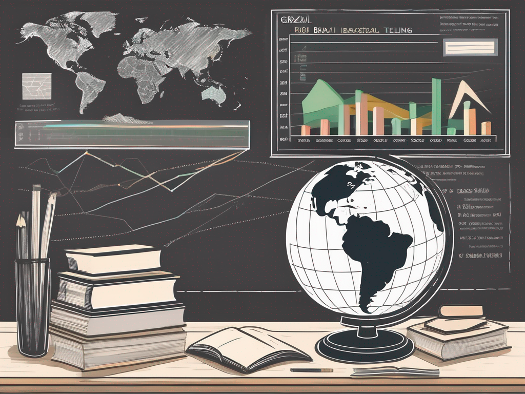 A classroom setting with a globe highlighting brazil