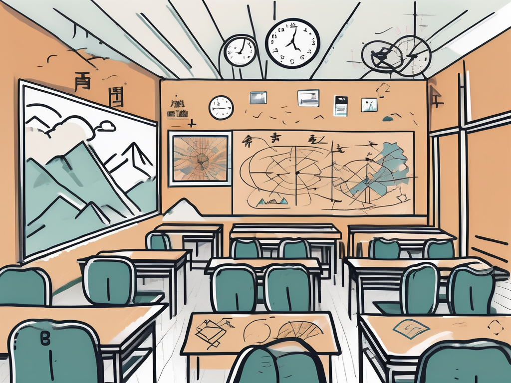 A classroom setting in hong kong with various symbols representing challenges
