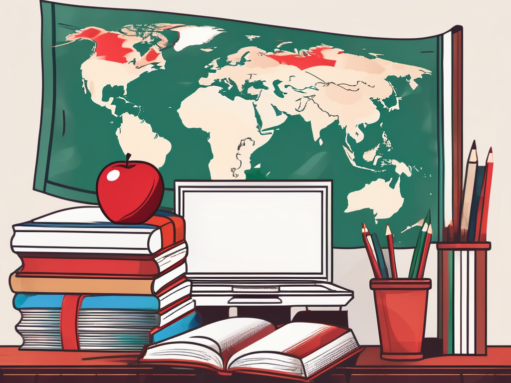 A classroom setting in singapore with various symbols representing challenges such as a cultural barrier