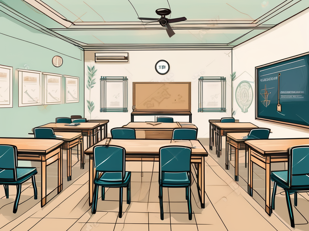 A traditional vietnamese classroom setting with a tefl certification displayed prominently and a symbolic key unlocking it