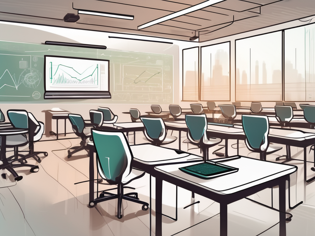 A modern saudi arabian classroom filled with various technological tools such as laptops