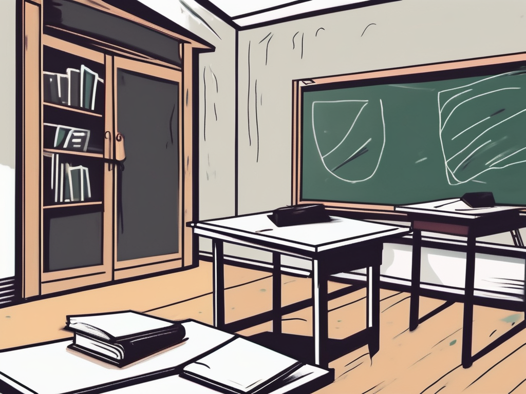A classroom setting in malaysia with an empty teacher's desk