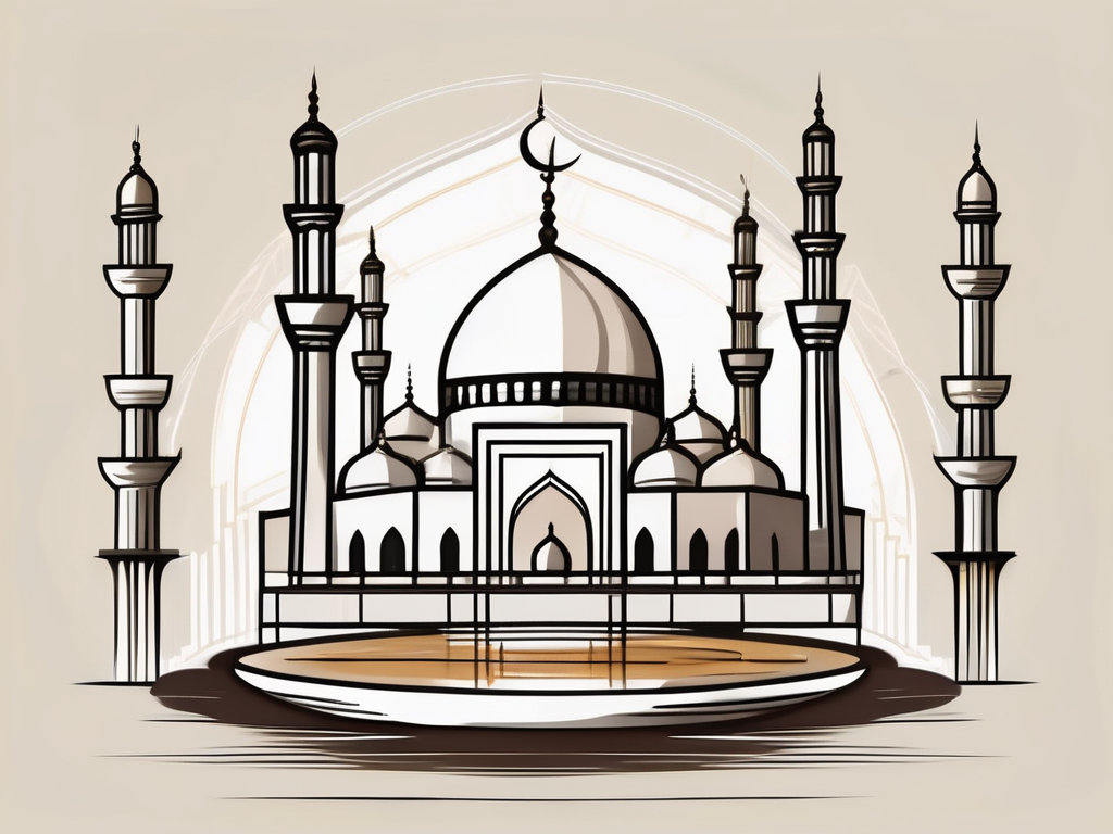 A balanced scale with traditional saudi arabian elements like a mosque or a date palm on one side