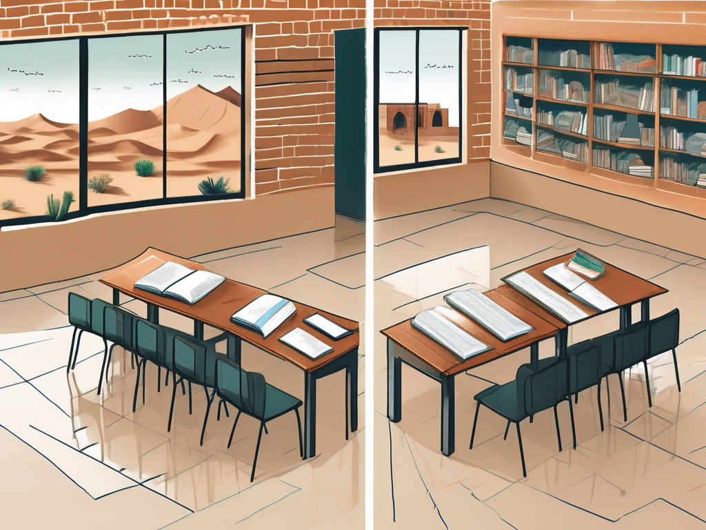 A classroom split in half