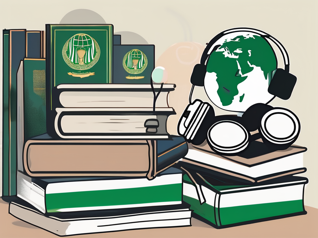 A stack of books with a saudi arabian flag bookmark