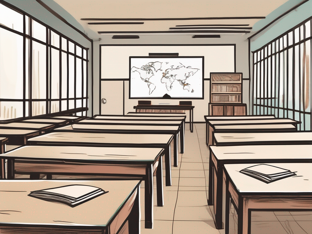 A classroom setting with distinct cultural elements from both indonesia and qatar