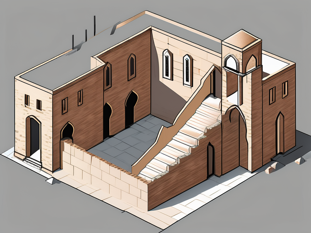 A traditional saudi arabian schoolhouse with four walls each representing a different barrier such as a high wall (symbolizing high costs)