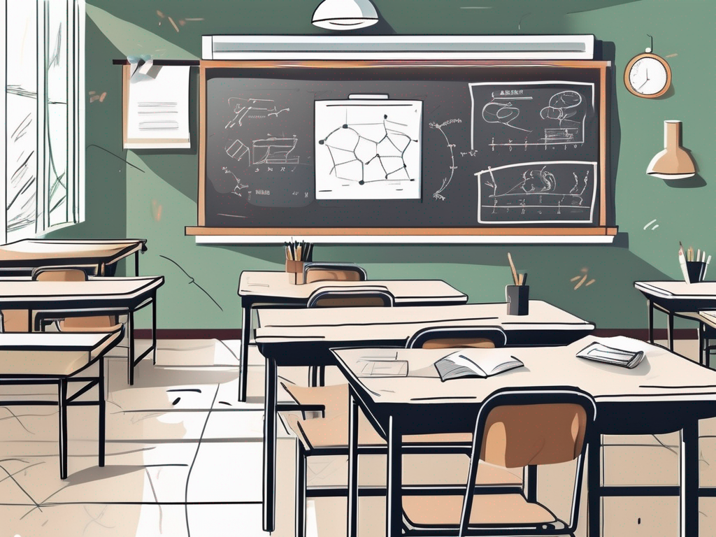 A classroom setting with various international flags