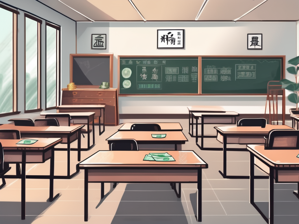 A classroom setting in china with a chalkboard