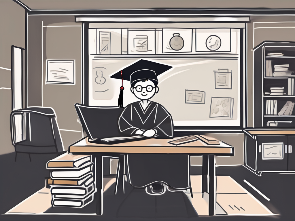 A classroom setting in hong kong with an empty teacher's desk and chair