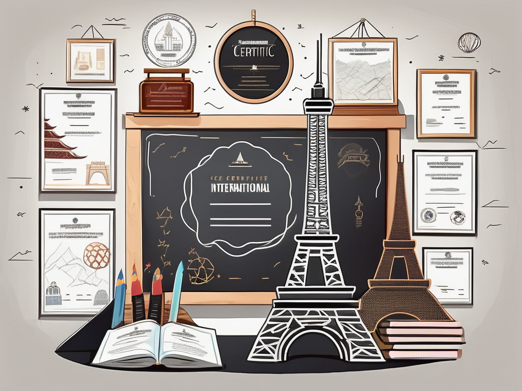 A classroom setting in dubai with a chalkboard displaying the ipgce certificate