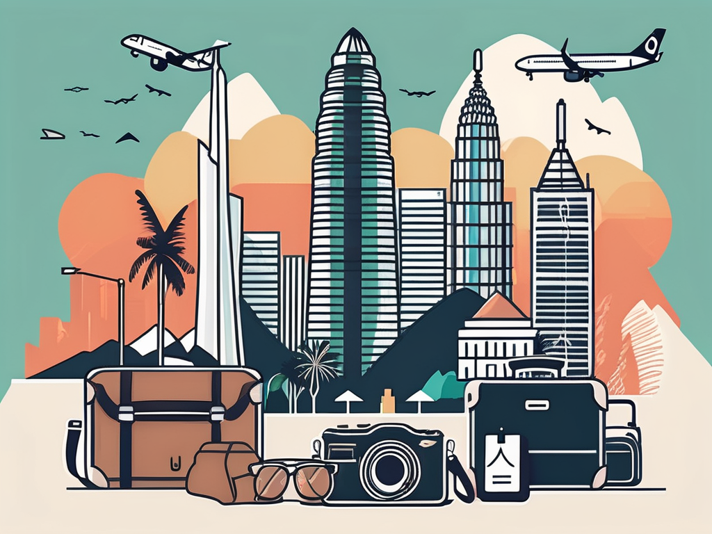 A variety of iconic malaysian landmarks including the petronas towers