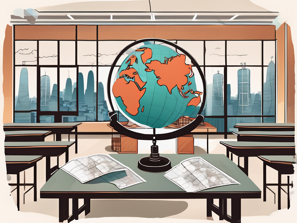 A classroom setting with teaching aids