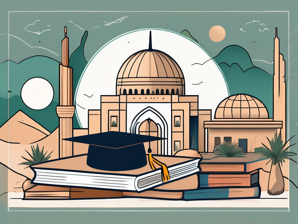 A classroom setting with a view of iconic asian landmarks