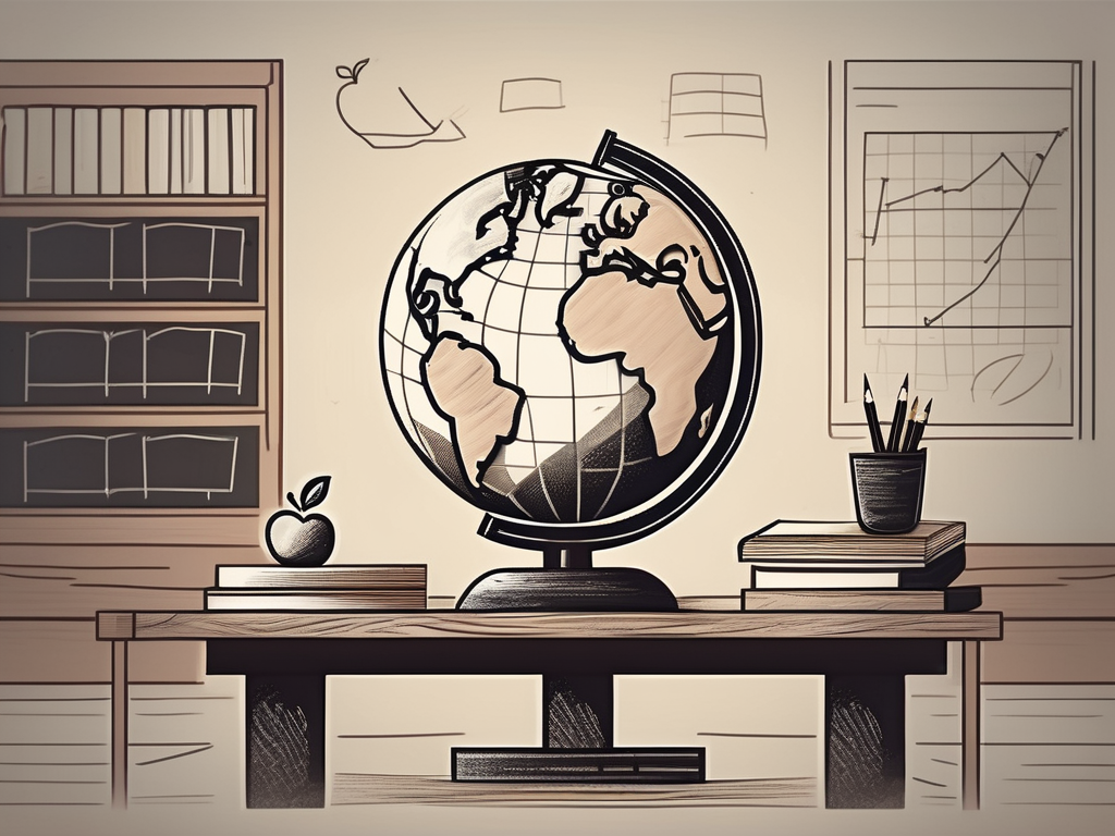 A globe surrounded by various school-related items such as books