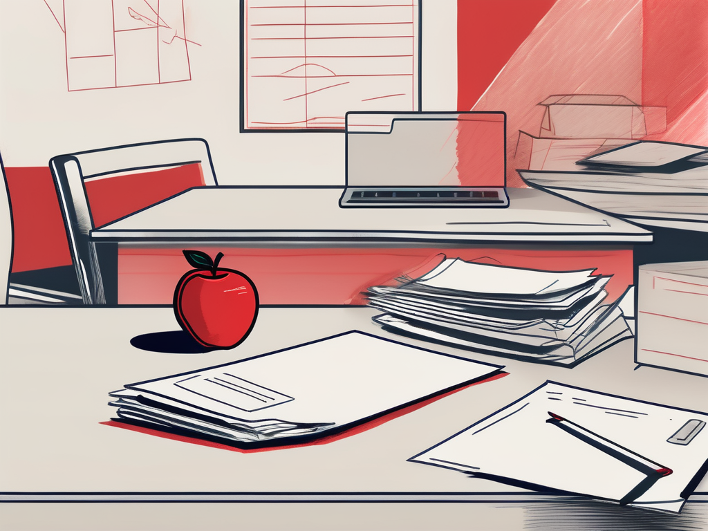 A classroom desk entangled in red tape