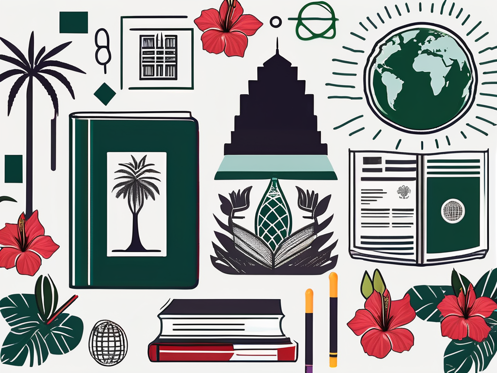 Various international school supplies like textbooks