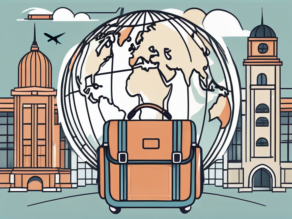 A pet carrier with a globe