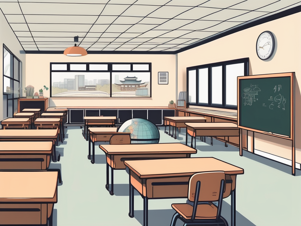 A classroom setting with a chalkboard