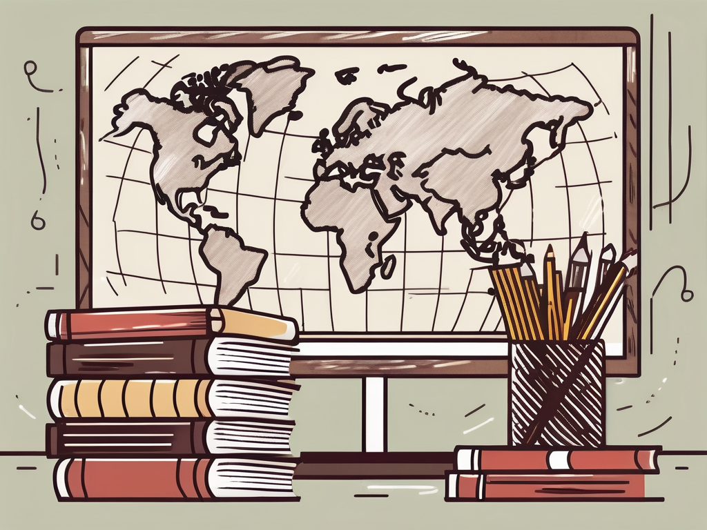 A classroom setting with a globe