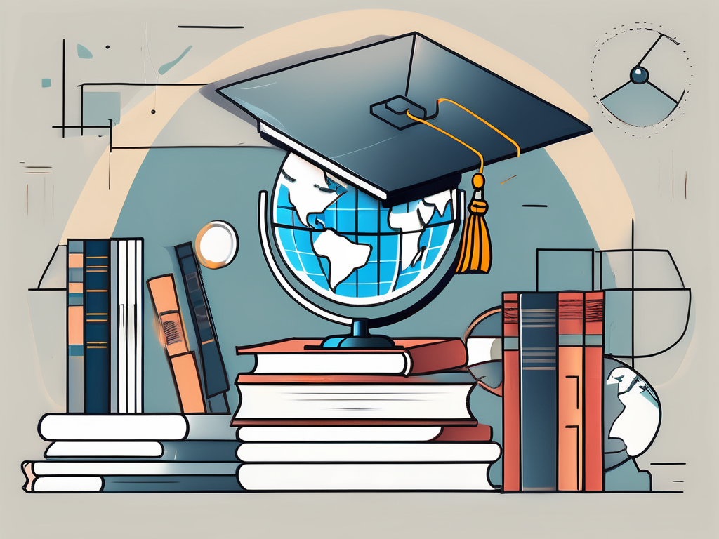 An international school building in shenzhen with various educational symbols like books