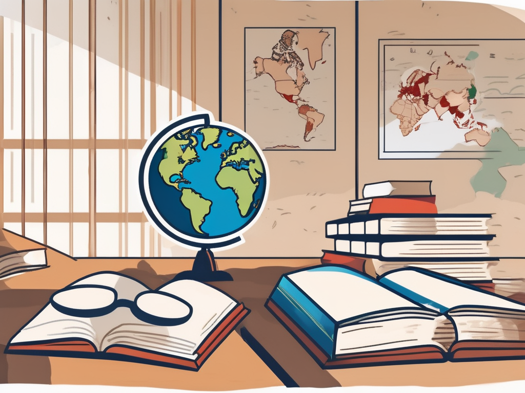 A classroom setting with a globe
