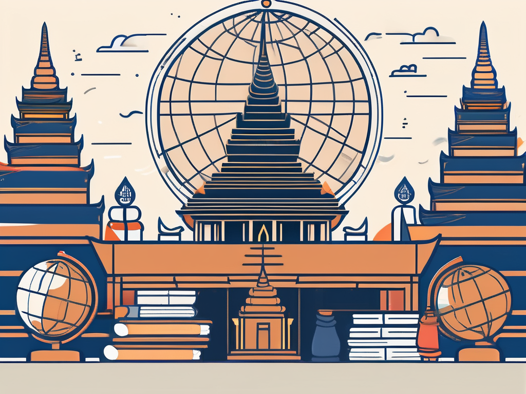 A classroom setting with diverse educational tools and symbols