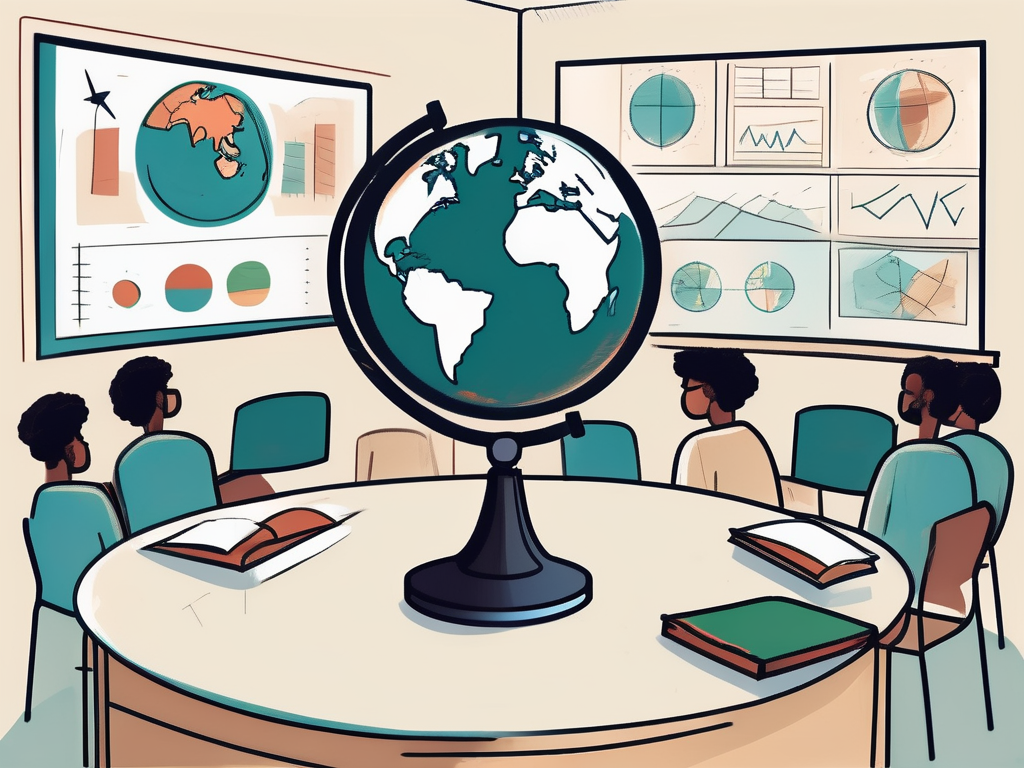 A classroom setting with diverse educational tools and a globe focusing on tunisia