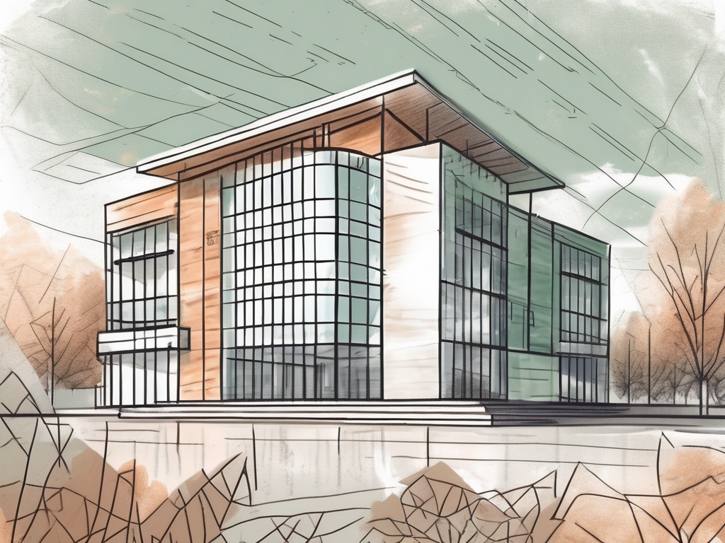 An international school building in bulgaria with a symbolic representation of currency