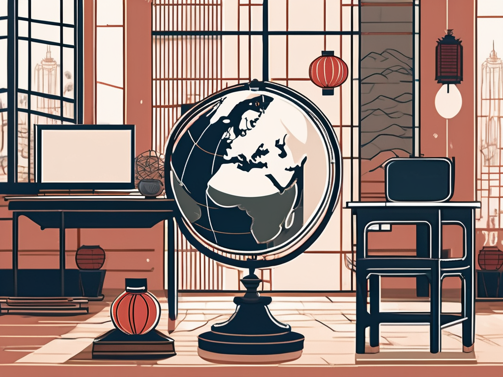 A classroom setting with a globe