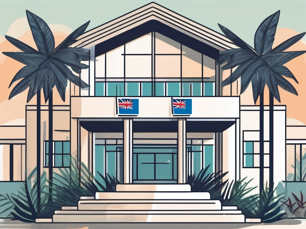 An international school building with the fijian flag flying high