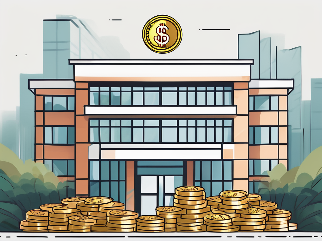 An international school building in guangzhou with a symbolic representation of currency