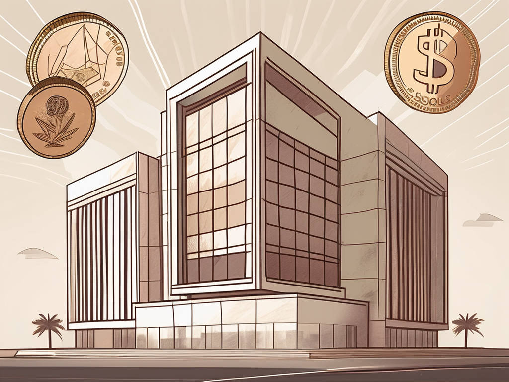 An international school building in doha with a symbolic representation of currency