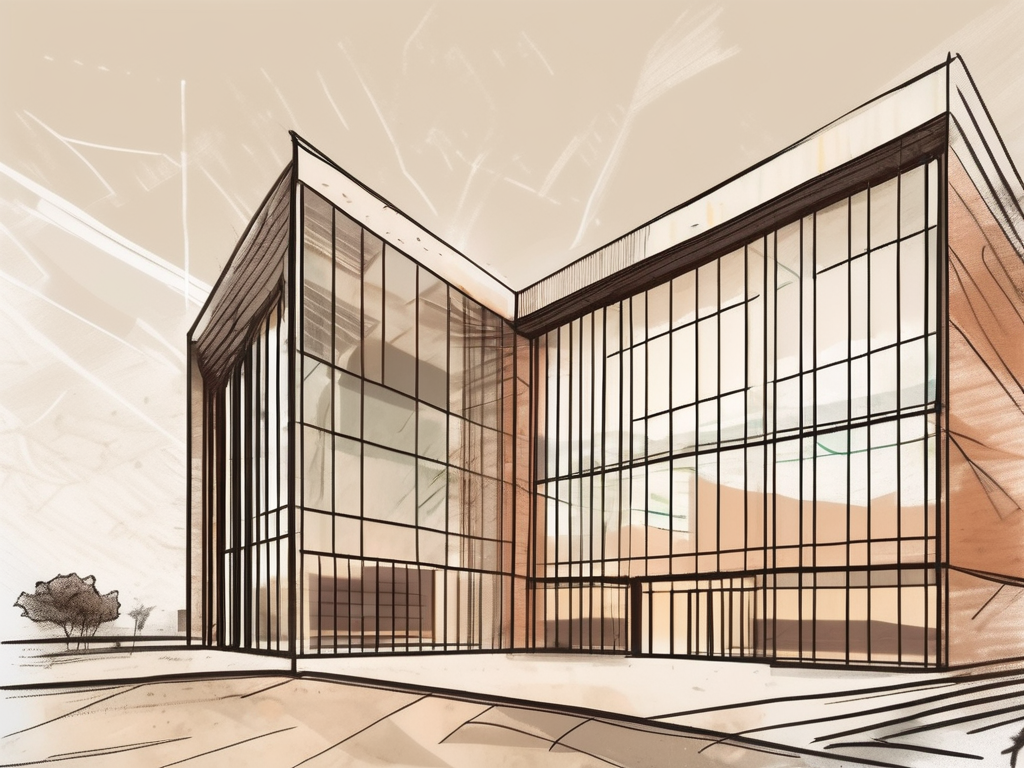 An international school building in kuwait with a symbolic representation of currency floating above it