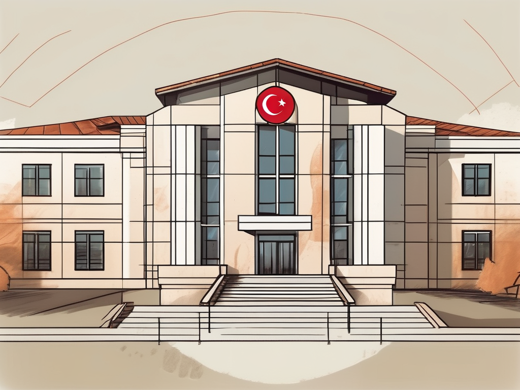 An international school building in turkey with a symbolic representation of turkish lira and a scale
