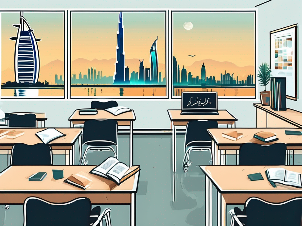 A classroom with a view of the iconic dubai skyline
