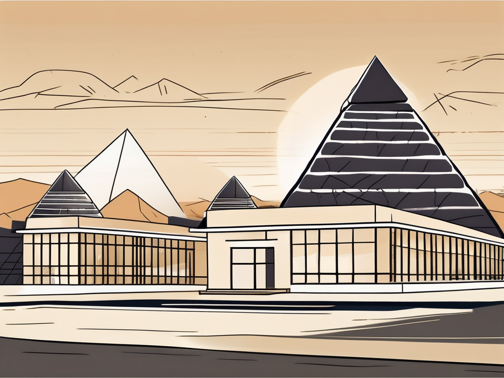 An international school building with the egyptian pyramids in the background