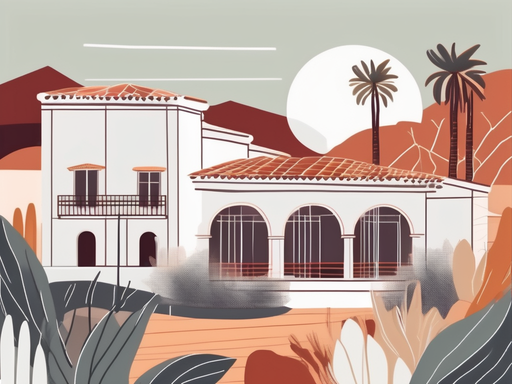 A picturesque spanish landscape with an international school building in the foreground