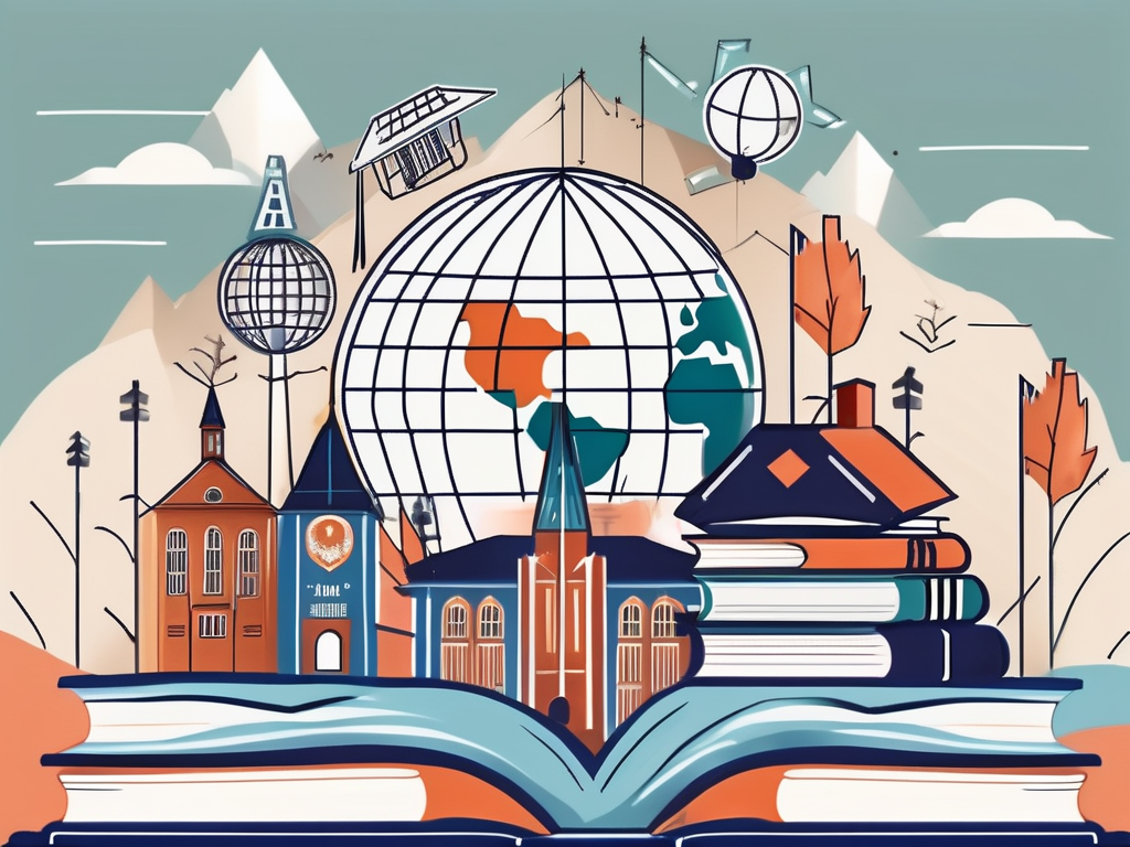 A picturesque austrian landscape with an international school building in the foreground