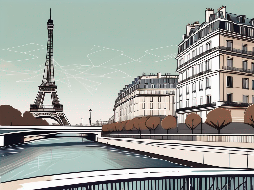 An iconic parisian landscape with an international school building in the foreground